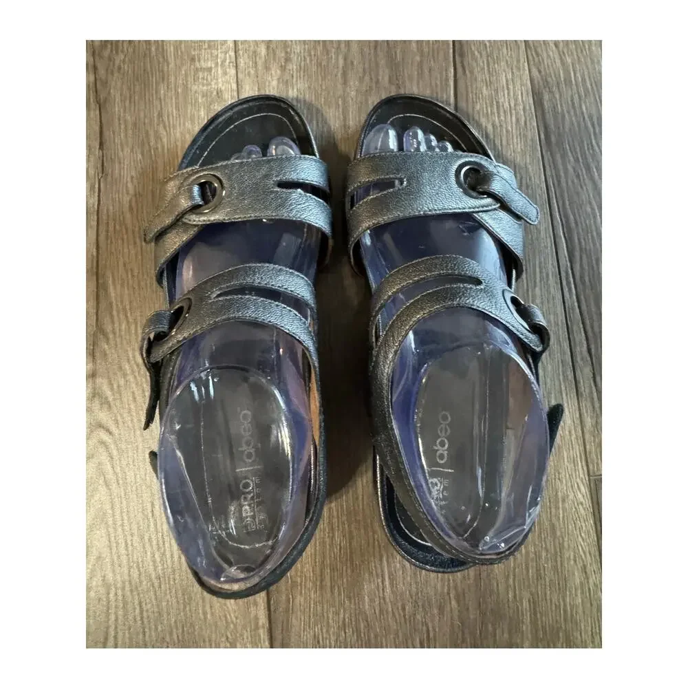 Abeo Greta Comfort Wedge Leather Sandals Gray Silver‎ Pewter Size 8
